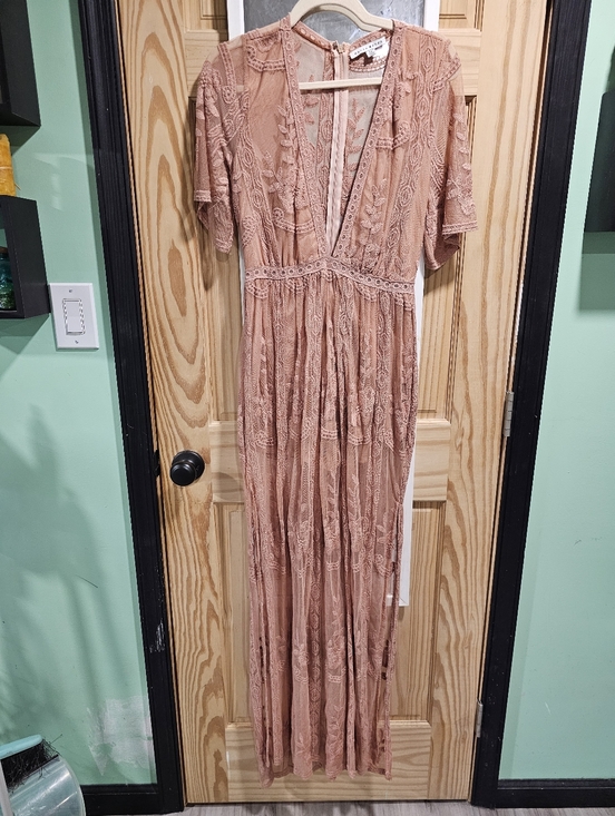 Haute Monde Dresses & Skirts - Haute Monde Dusty Rose Lace Maxi Romper Dress